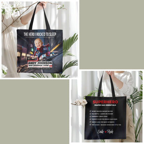 Personalized Baby Spiderman Superhero Tote Bag – Funny CNN Style Diaper Bag Gift for Mom